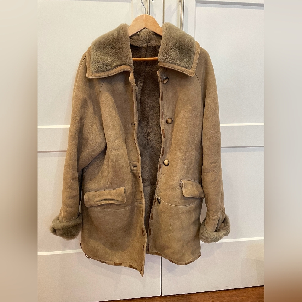 Vintage Simon Leather and Shearling Coat Size 44 Made in Italy